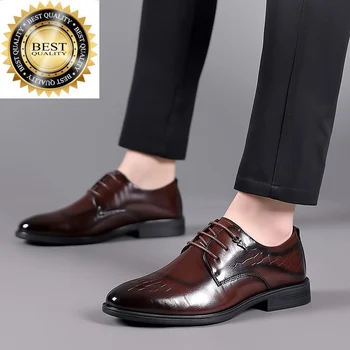 Мужская обувь, кожаные мужские оксфорды, деловые модельные туфли на шнуровке, свадебные, официальные для мужчин, деловая офисная мужская обувь