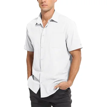 Мужская Повседневная рубашка на пуговицах, Пляжная рубашка с коротким рукавом, Летние Повседневные топы с отложным воротником и карманом