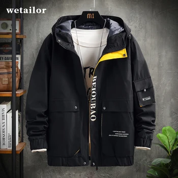 Мужская Уличная одежда, Винтажная куртка Harajuku на молнии с несколькими карманами, Мужская Весенне-зимняя хип-хоп Свободная Черная куртка с капюшоном