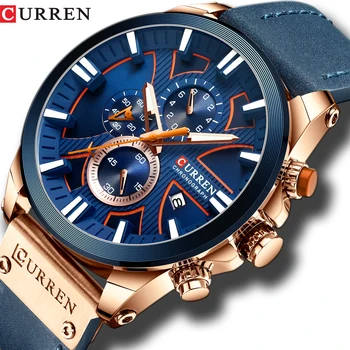 Мужские наручные часы CURREN, Лучший бренд, Роскошные Кожаные кварцевые часы, Модные наручные часы с хронографом, Мужские спортивные военные часы