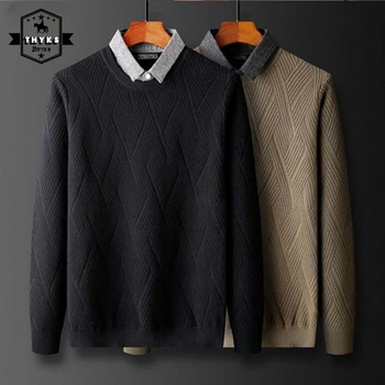 Мужские однотонные Пуловеры в стиле ретро, простой деловой повседневный свитер с воротником-стойкой, вязаный свитер, мужская корейская уличная одежда, приталенные свитера