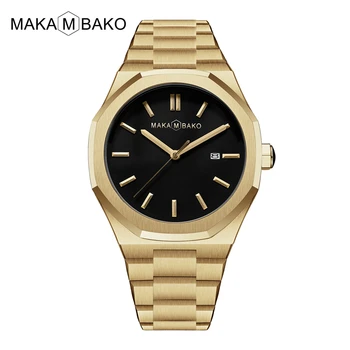 Мужские Часы MAKA BAKO Design с зеленым Циферблатом и ремешком из нержавеющей стали, Японский Механизм, Водонепроницаемые кварцевые наручные часы, Мужская мода в Деловом стиле