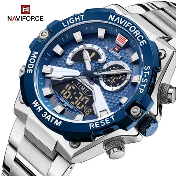 Мужские часы NAVIFORCE, Новый топ класса Люкс, спортивные кварцевые светящиеся наручные часы с двойным дисплеем, цифровой хронограф, водонепроницаемые мужские часы