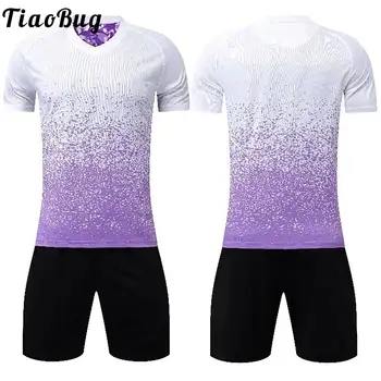 Мягкий спортивный костюм для мальчиков из 2 предметов, одежда для тренировок футбольной команды, футболка градиентного цвета с коротким рукавом и шортами на завязках