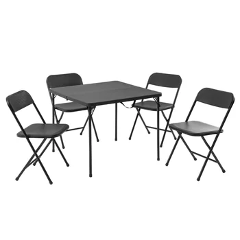 Набор из 5 предметов, полимерный карточный столик и четыре стула, черный