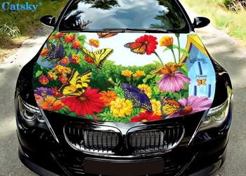 Наклейка на капот автомобиля с цветочной бабочкой на заказ, украшение капота автомобиля, защитная крышка капота, виниловая наклейка на автомобиль, цветная наклейка на бок кузова автомобиля