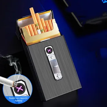 Наружная ветрозащитная USB импульсная беспламенная двухдуговая зажигалка с 20 пачками сигарет, водонепроницаемая портативная турбинная горелка, необычная зажигалка