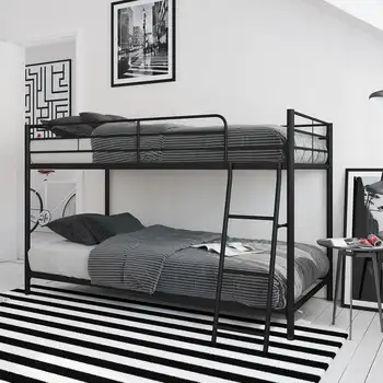 Низкопрофильная двухъярусная кровать для маленьких гостей Twin-over-Twin, черный/серебристый/белый
