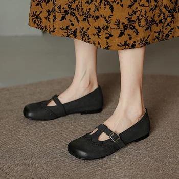 Новая Весенне-осенняя обувь; Женская обувь Mary Janes на низком каблуке с квадратным носком и массивным носком; Классические женские туфли-лодочки из спилка