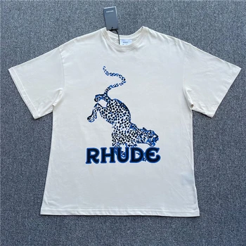 Новая леопардовая футболка RHUDE SS22, футболка 1:1, высококачественная футболка RHUDE, топы, футболка