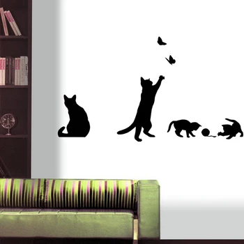 Новая Настенная наклейка с котом, играющим в Гостиной, Милое Фоновое украшение, Наклейки на лестницу, наклейки на стену, наклейки для домашнего декора, обои