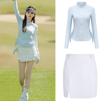 Новая одежда Осенне-зимний теплый топ для гольфа, одежда для спорта на открытом воздухе, быстросохнущий Тонкий топ с белой юбкой, одежда