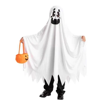 Новейший костюм на Хэллоуин для детей, девочек, мальчиков, Плащ-призрак, Безликий, для косплея, Белые костюмы, Милая Белая накидка