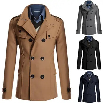Новое мужское шерстяное пальто, мужская приталенная форма, шерстяной тренч средней длины, мужское пальто