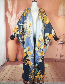 Новые богемные элегантные женские летние пляжные купальники с цветочным рисунком, длинная накидка, кимоно в африканском стиле, одежда с принтом на выходе