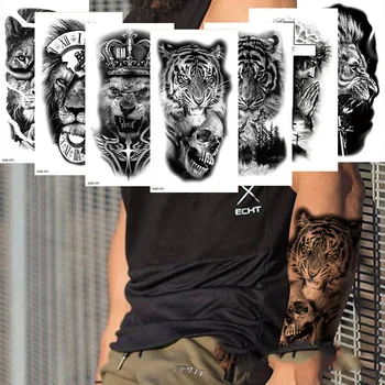 Новые Временные татуировки, Водонепроницаемый Мужской Боди-арт, Искусственная татуировка на руке для мужчин и женщин, флэш-татуировки Лесного Льва, Тигра, Медведя, наклейки на рукавах