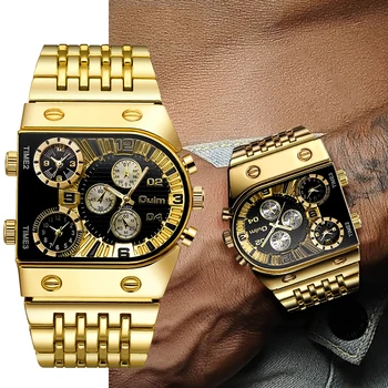 Новые Креативные мужские часы со стальным ремешком с несколькими часовыми поясами с большим светящимся циферблатом, роскошные кварцевые золотые часы для отдыха, мужские