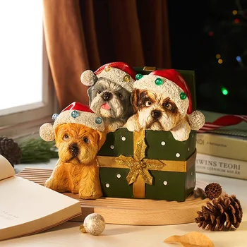 Новые Рождественские деревенские украшения из смолы с подсветкой, подарочная коробка с милой собачкой, Рождественское украшение для дома, детские подарки