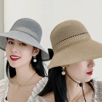 Новые широкополые шляпы, модные женские туфли с бантом, УФ Складная соломенная шляпа, уличная ветровая веревка, солнцезащитная шляпа с полым верхом, корейская летняя пляжная кепка