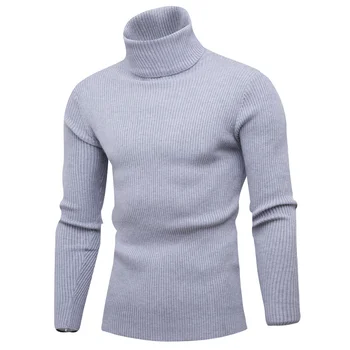 Новый однотонный свитер с высоким воротом, мужской пуловер с длинным рукавом, приталенный теплый вязаный свитер в полоску, пуловеры
