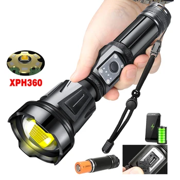 Новый Светодиодный фонарик XHP360 Высокой мощности, USB Перезаряжаемая тактическая вспышка, водонепроницаемый масштабируемый фонарик, Пеший туризм, Рыбалка