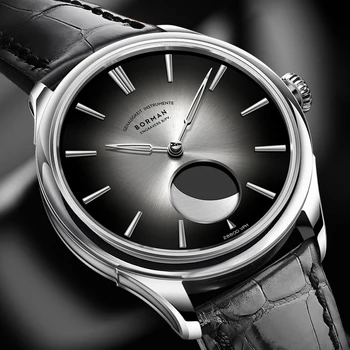 Новый Швейцарский люксовый бренд BORMAN Автоматические механические мужские часы 50M Водонепроницаемый Скелет Сапфировые Часы Фазы Луны BM3541