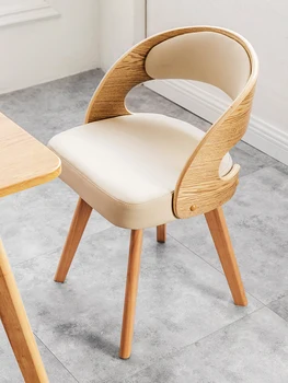 Обеденный стул из цельного дерева в скандинавском стиле, вращающийся бытовой письменный стул, современная простая спинка, стул из сверхволокнистой кожи, обеденный стул