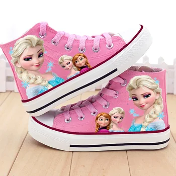 Обувь принцессы Эльзы с героями мультфильмов Диснея для девочек; детская парусиновая обувь с высоким берцем; замороженные кроссовки; студенческая нескользящая и легкая обувь
