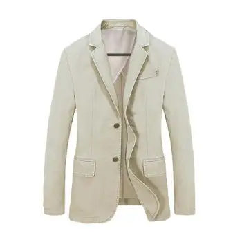Однотонное пальто с лацканами, Модное Мужское льняное костюмное пальто Свободного кроя, однотонное универсальное пальто для джинсов или костюмных брюк, Мужское костюмное пальто