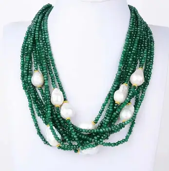 Ожерелье DAN 18 дюймов, 10 Нитей, Граненый зеленый камень, белое жемчужное ожерелье Keshi