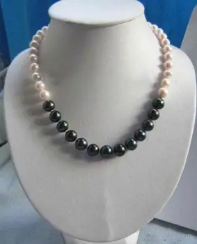 Ожерелье из настоящего натурального белого и черного жемчуга AAA + 9-10 мм 18 дюймов