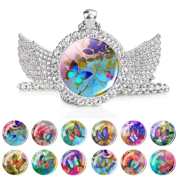Ожерелье с подвеской в виде бабочки, красочные украшения в виде бабочки, Стеклянные Ожерелья с кабошонами и стразами, Подарочное ожерелье с бабочкой