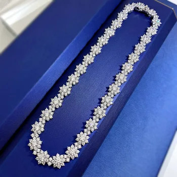Ожерелье с цветочным Муассанитом и бриллиантами, 100% настоящее серебро 925 пробы, Обручальное Свадебное ожерелье-Чокер Для женщин, свадебные украшения