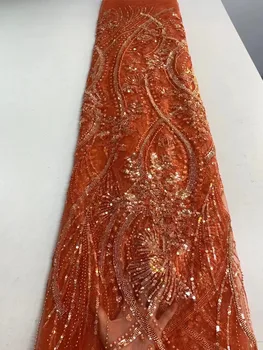 Оранжевая Африканская Кружевная ткань Для Жениха, Высококачественная Нигерийская Французская сетка, Сетчатые кружевные ткани Для Свадебного платья Asoebi Party