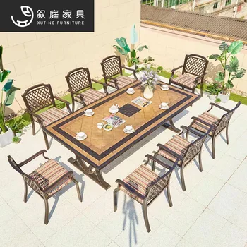 Открытый двор столы и стулья для барбекю из литого алюминия, сад на вилле, домашняя терраса под открытым небом для отдыха