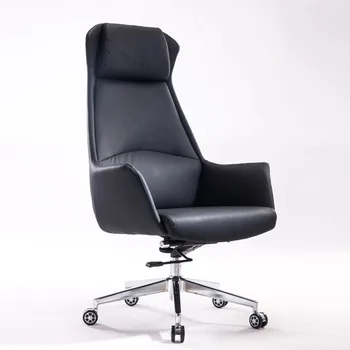 Офисное кресло Кожаное Кресло Домашнее Черное Вращающееся Кресло Компьютерное Простое Удобное кресло Современная Простота Наполнение губкой