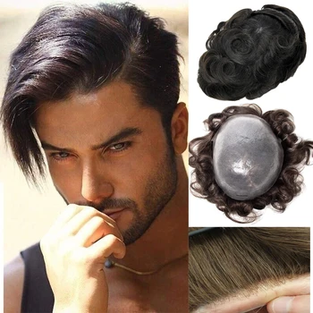 Парик Maxhair Парики из волос Для Мужчин с двойным Узлом, искусственная основа из кожи 100% Remy, Человеческие Волосы, Сменный Парик с одним Разрезным Узлом