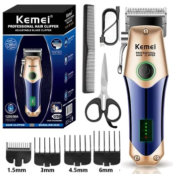 Перезаряжаемая машинка для стрижки волос Kemei, беспроводная машинка для стрижки бороды и волос для мужчин, мощная электрическая машинка для стрижки волос, регулируемая стрижка