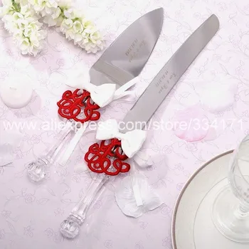Персонализированный набор для сервировки свадебного торта с китайским галстуком свадебный нож для пиццы красный с возможностью выбора 1013DS