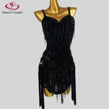Платье для латиноамериканских танцев Высокого класса на заказ с ромбовидной сеткой, Дышащая женская профессиональная одежда для сцены Catkin Cha Cha Tango