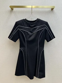 Платье с круглым вырезом и коротким рукавом объемного кроя, повседневная мода 2023, летняя новинка
