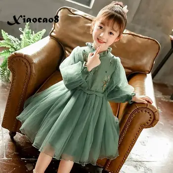 Плотное велюровое платье для девочек от 3 до 13 лет, детская зимняя одежда, праздничное платье Принцессы для девочек, модные детские однотонные летние платья