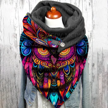 Повседневный шарф и шаль с 3D принтом Совы для женщин, теплый и удобный шарф 04