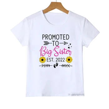 Повышен до Старшей сестры 2022, Детская футболка с подсолнухом для старшей сестры, Милая футболка для девочек, Детская одежда На День Рождения, Футболка, Одежда для девочек
