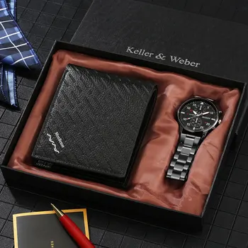Подарочный набор часов и кошелька для мужчин, лучший бренд класса Люкс, деловые кварцевые наручные часы, бойфренд, мужские оригинальные подарки Regalos Para Hombre
