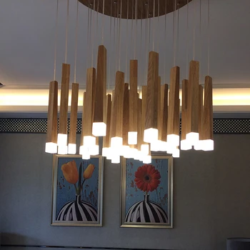 Подвесная люстра в столовой, современные потолочные светильники для гостиной, деревянная ресторанная люстра, подвесные светильники для спальни, блеск