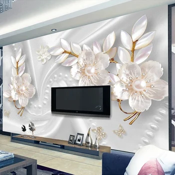 Пользовательские Настенные Обои Современные Белые Ювелирные Изделия Цветок 3D Обои Гостиная Спальня ТВ Фон Домашний Декор 3D Papel De Parede