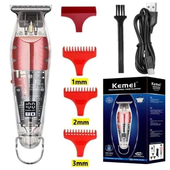 Профессиональная машинка для стрижки волос небольшого размера Kemei KM-NG204, прозрачное масло для тела, машинки для стрижки волос с жидкокристаллическим цифровым дисплеем