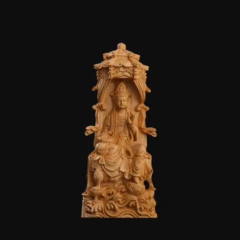 Резьба по твердому дереву из кипариса Будда Гуаньинь Китайская статуя Будды Современное художественное ремесло ручной работы， Украшение дома по фэн-шуй Статуя