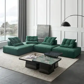 Ретро-зеленый модуль Tofu, одноместный диван, Итальянская комбинация Диванов из матовой ткани, Мебель для гостиной в минималистском стиле, FGM